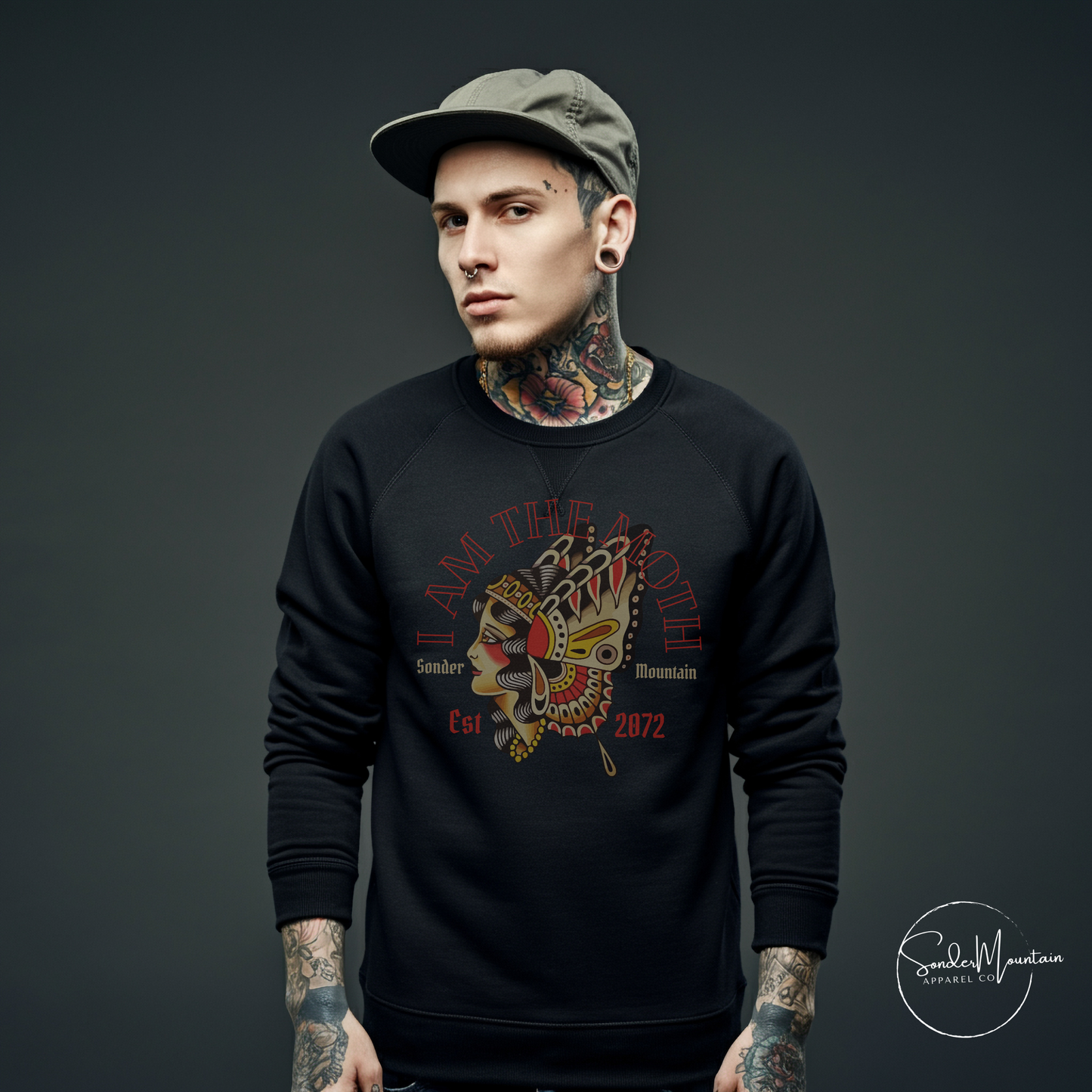 The Moth - Tattooed organic raglan sweatshirt
