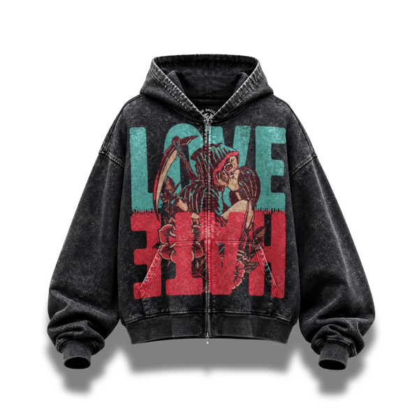 Love Hate (Limited Edition) - Stone Washed Zip Up Hoodie – Sonder