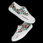 Sonder Mountain Little Bird Tattoo-Inspired Lace-Up Canvas Shoes with 100% polyester canvas upper, EVA rubber outsole, multicolor geometric design, signature tattoo-style bird graphic, breathable lining, padded collar and tongue, removable insole, and classic white laces, built for comfort, durability, and bold everyday streetwear style.