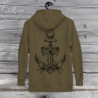 True North Tattoo-Inspired Unisex Hoodie with 100% cotton face, 65% ring-spun cotton and 35% polyester blend, bold anchor tattoo graphic on the back, “True North” emblem on the chest, front pouch pocket, matching flat drawstrings, 3-panel hood, and self-fabric patch on the back, crafted for durability, comfort, and meaningful streetwear style.